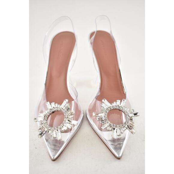 Amina Muaddi Begum Glass PVC Crystal Transparent Slingback Sandal Heel Pump 35.5 - Picture 12 of 16
